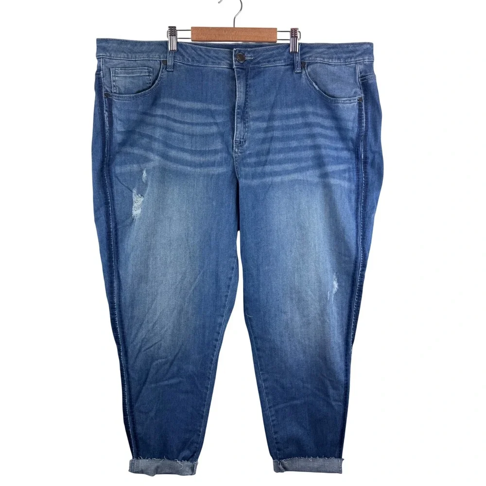 Lane Bryant Super Stretch Ankle Jeans Women 26 Blue Mid Rise Distressed Raw Hem